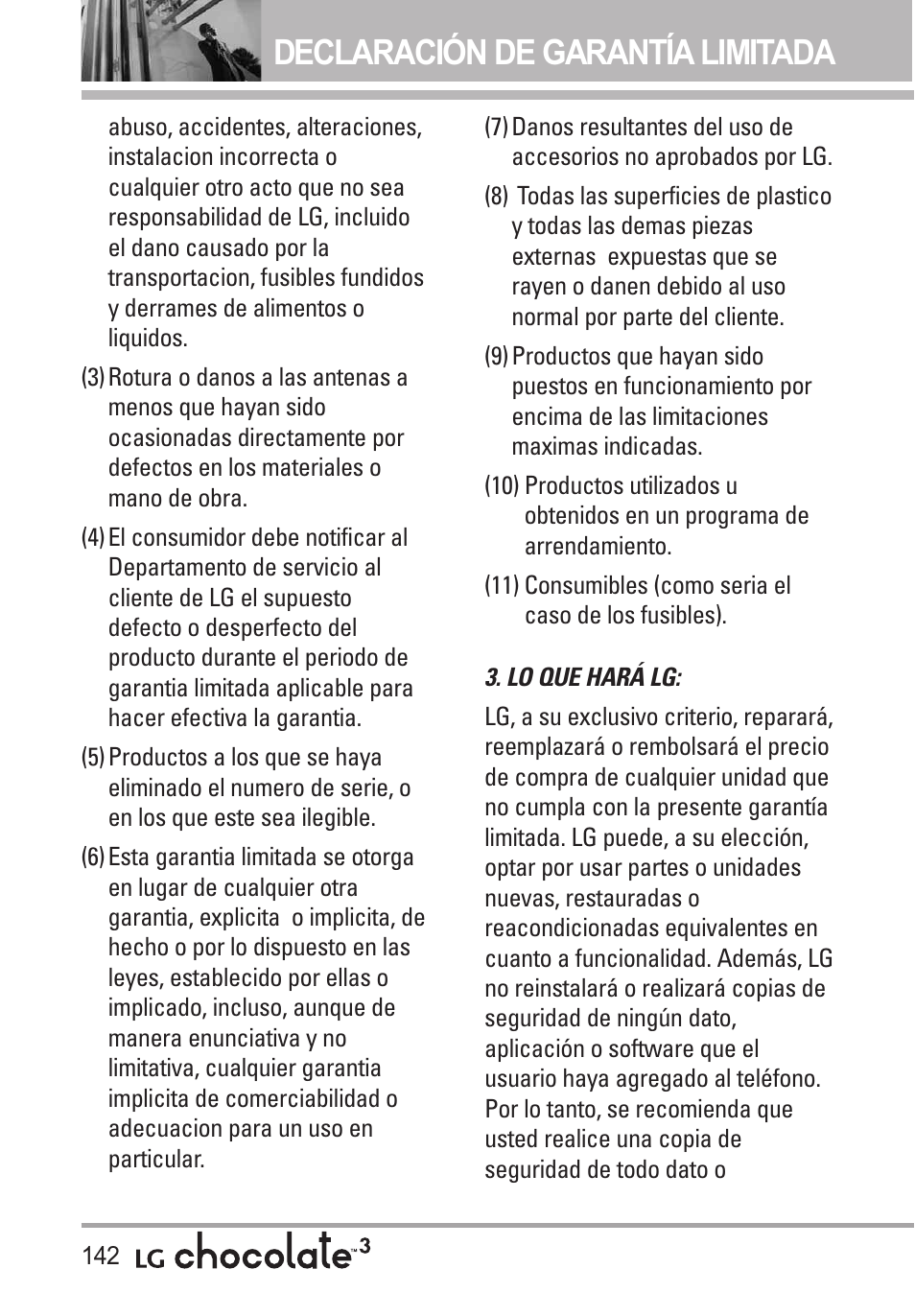 Declaración de garantíalimitada | LG Chocolate 3 User Manual | Page 279 / 288