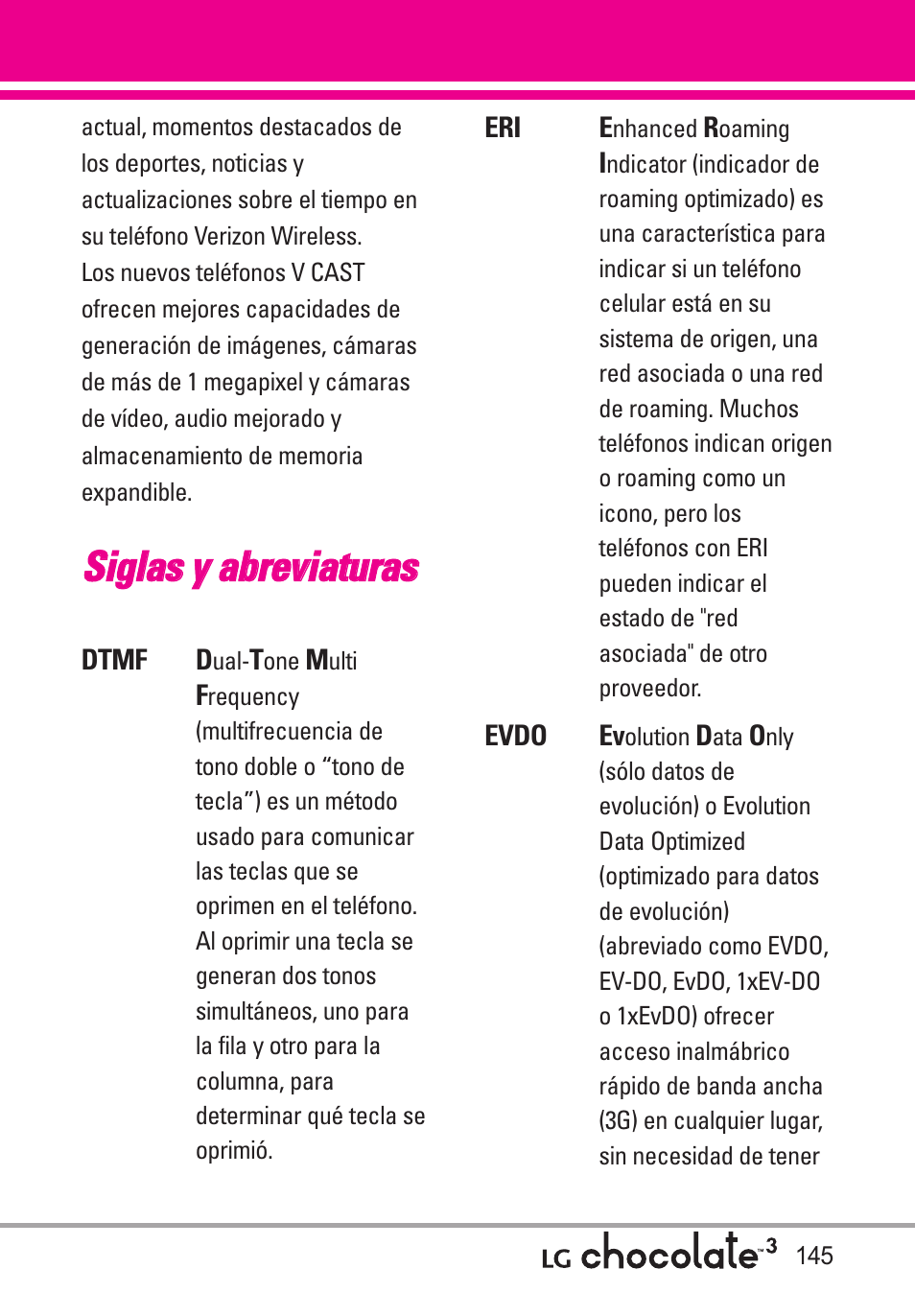 Siglas y abreviaturas, Ssiig glla ass yy a ab brre evviia attu urra ass | LG Chocolate 3 User Manual | Page 282 / 288
