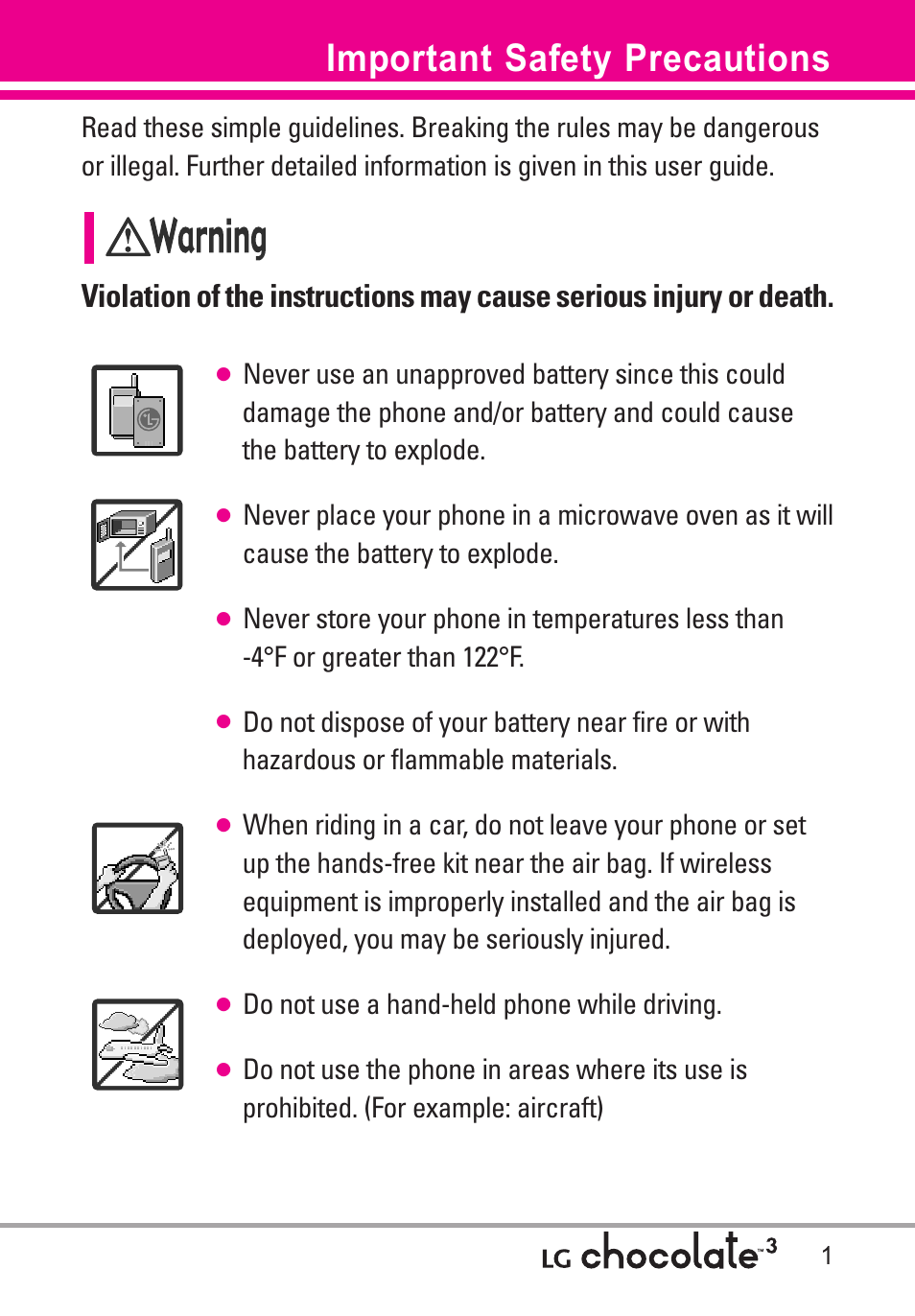 Important safety precautions | LG Chocolate 3 User Manual | Page 3 / 288