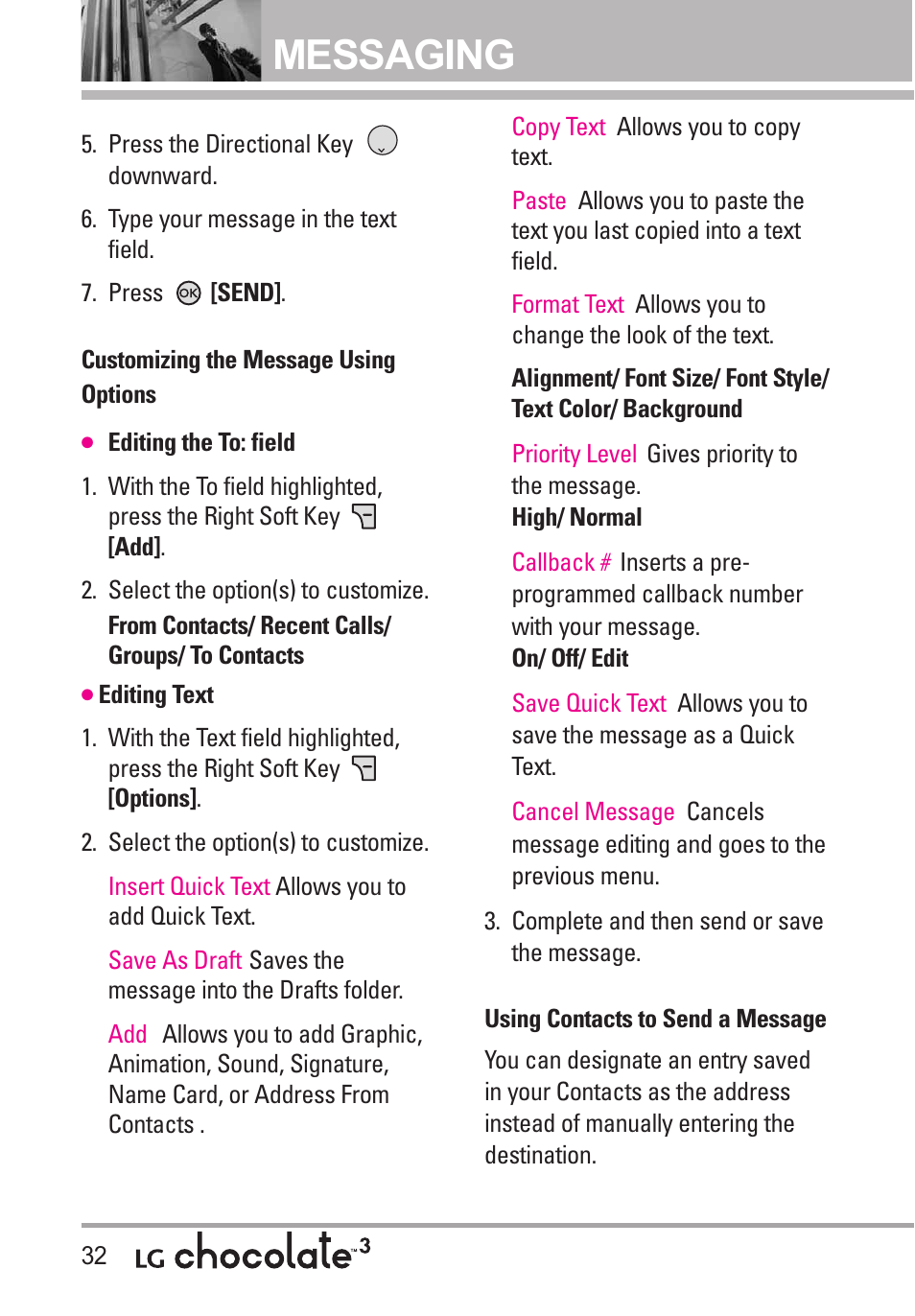 Messaging | LG Chocolate 3 User Manual | Page 34 / 288