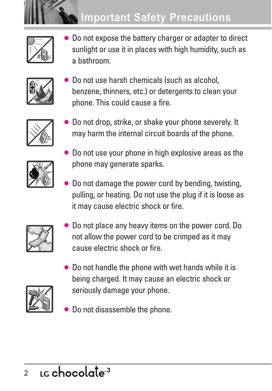 Important safety precautions, Do not disassemble the phone | LG Chocolate 3 User Manual | Page 4 / 288