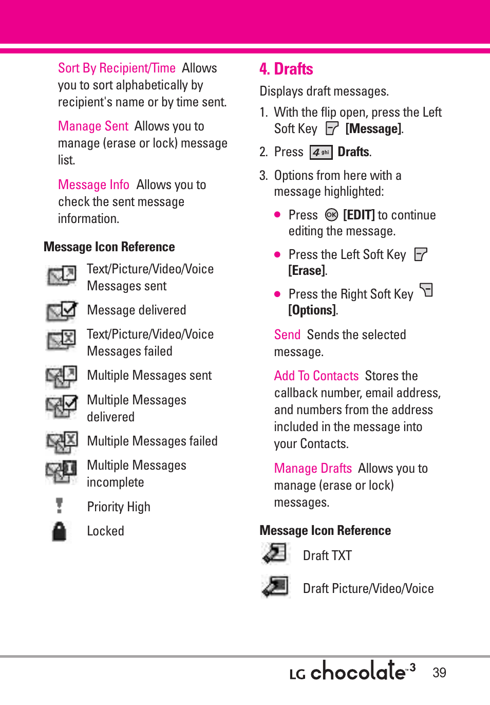 Drafts | LG Chocolate 3 User Manual | Page 41 / 288