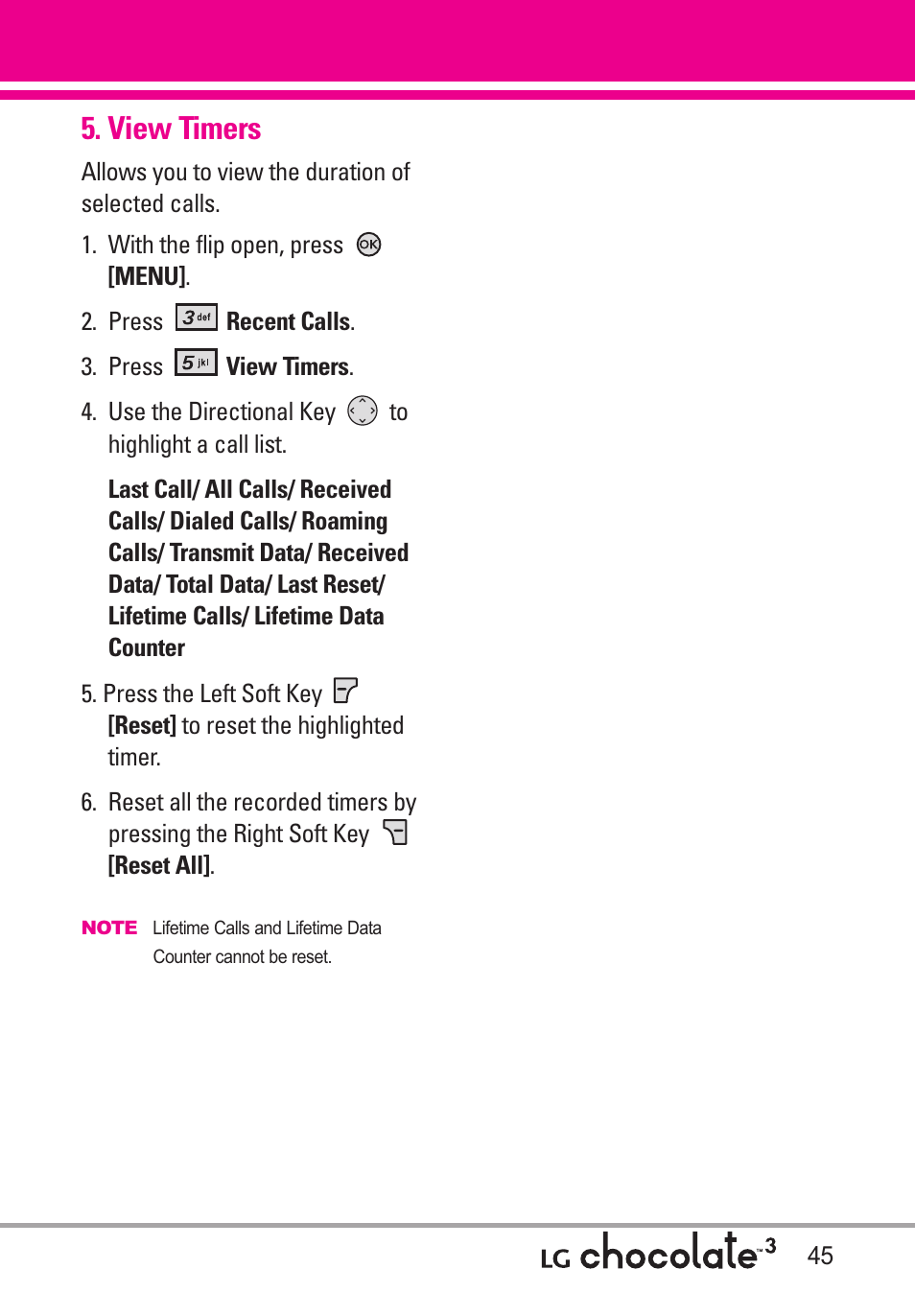 View timers | LG Chocolate 3 User Manual | Page 47 / 288