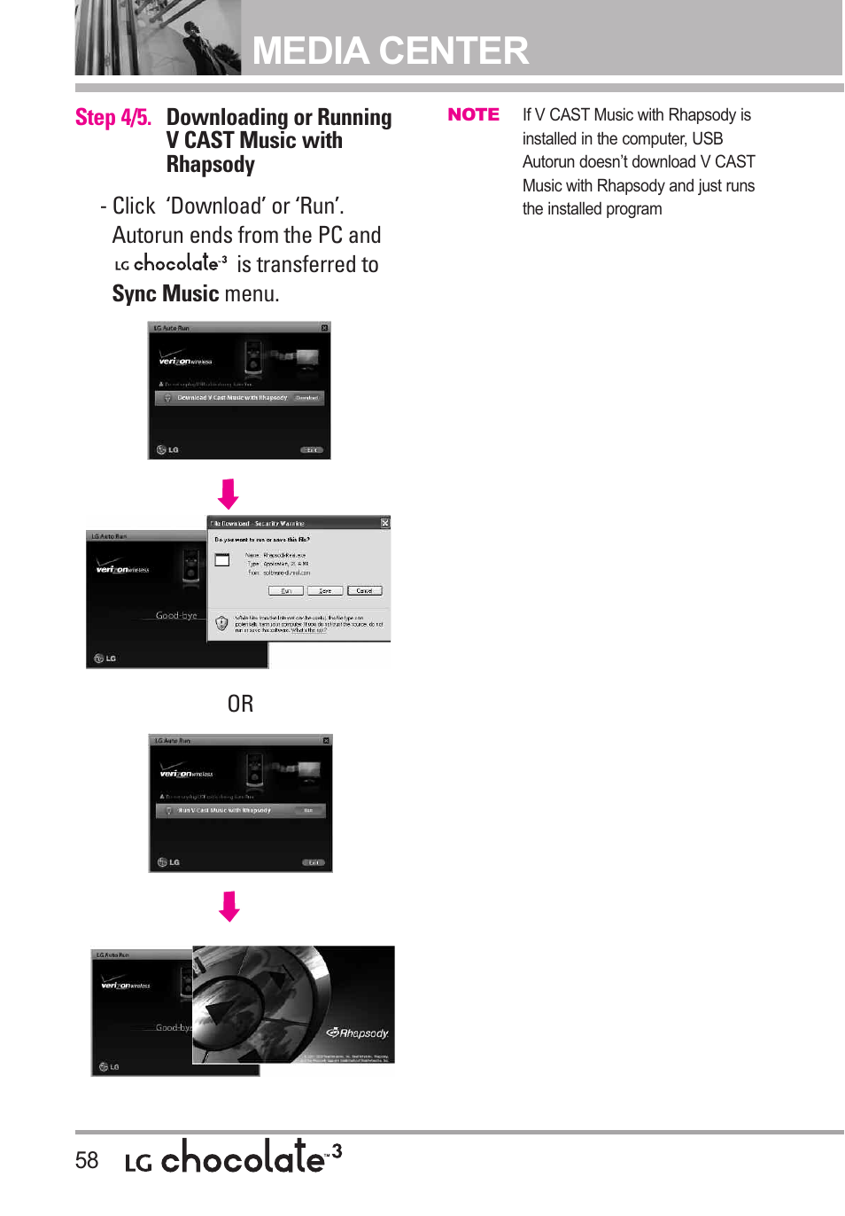 Media center | LG Chocolate 3 User Manual | Page 60 / 288