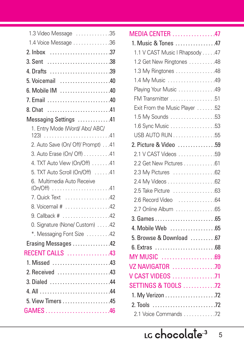 LG Chocolate 3 User Manual | Page 7 / 288