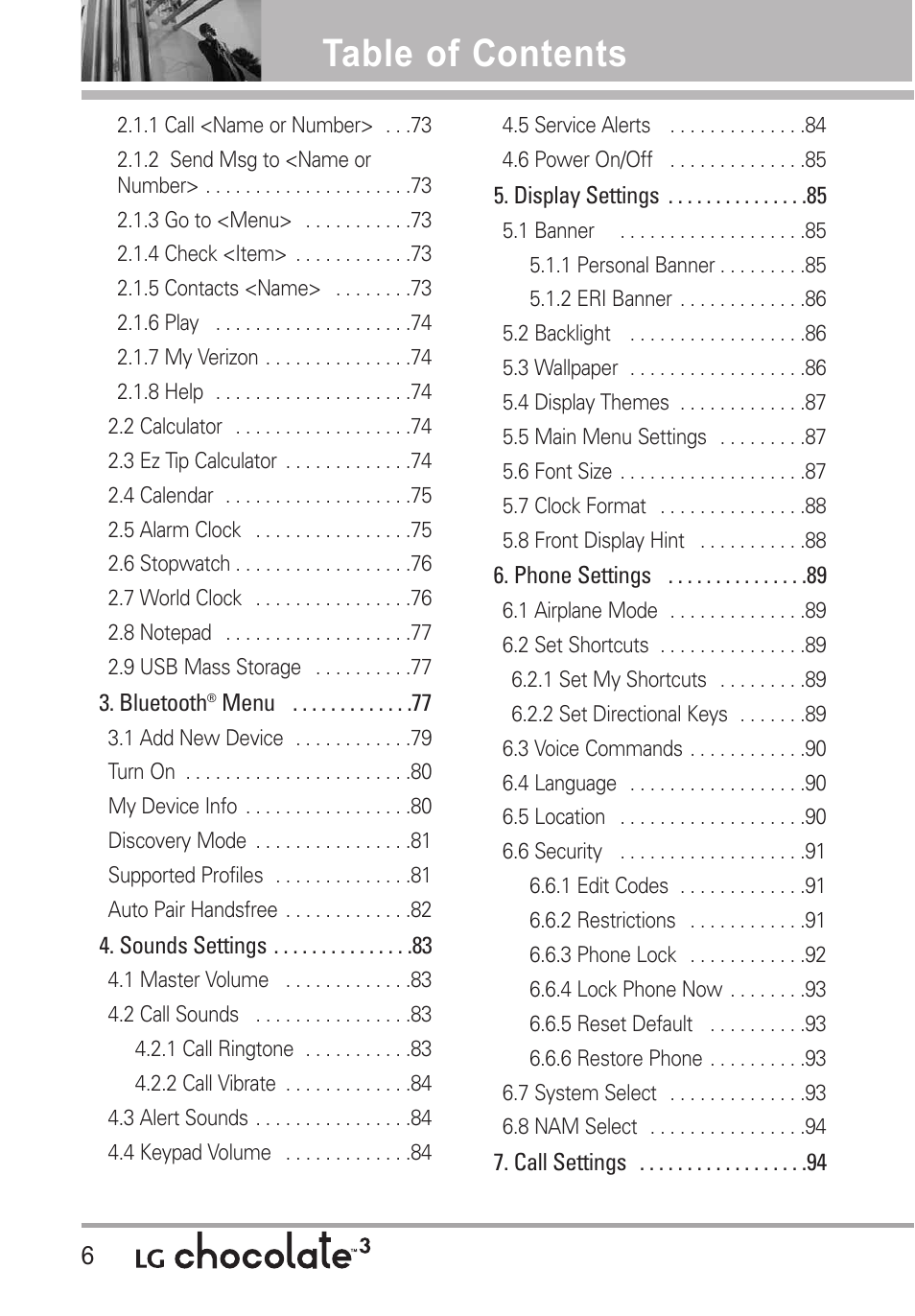 LG Chocolate 3 User Manual | Page 8 / 288