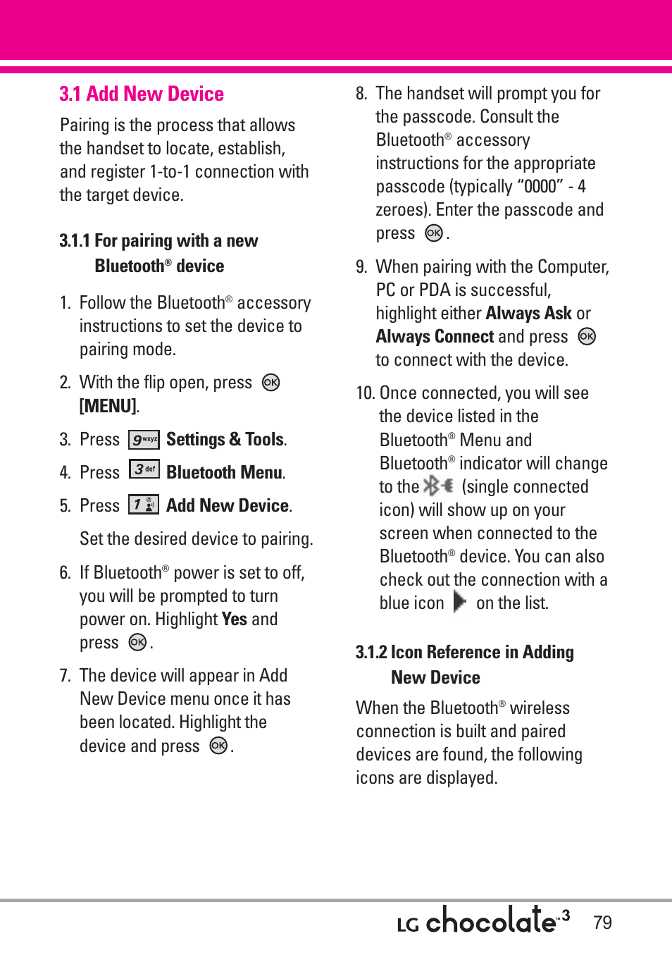 1 add new device | LG Chocolate 3 User Manual | Page 81 / 288