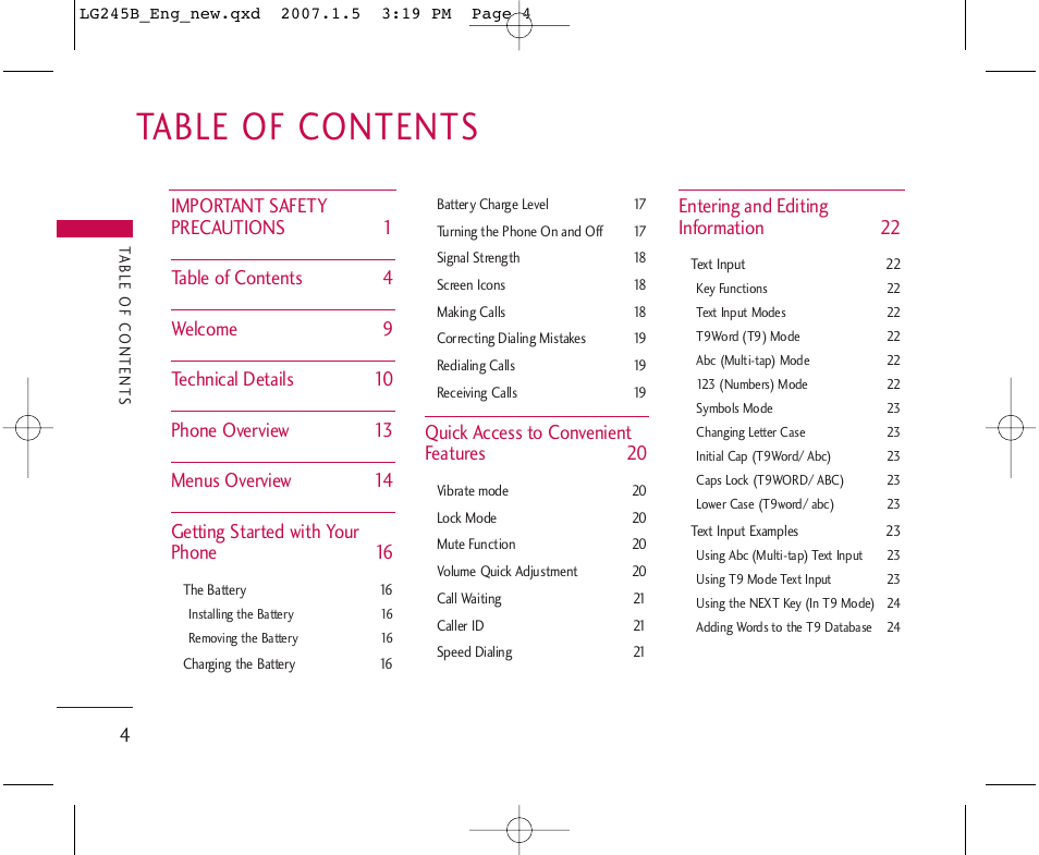 LG 245 User Manual | Page 5 / 102