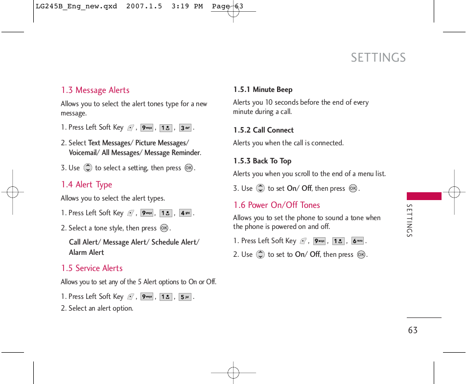 Settings | LG 245 User Manual | Page 64 / 102