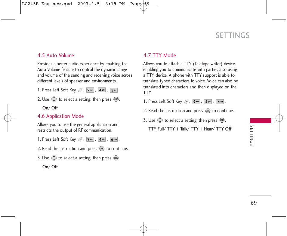 Settings | LG 245 User Manual | Page 70 / 102