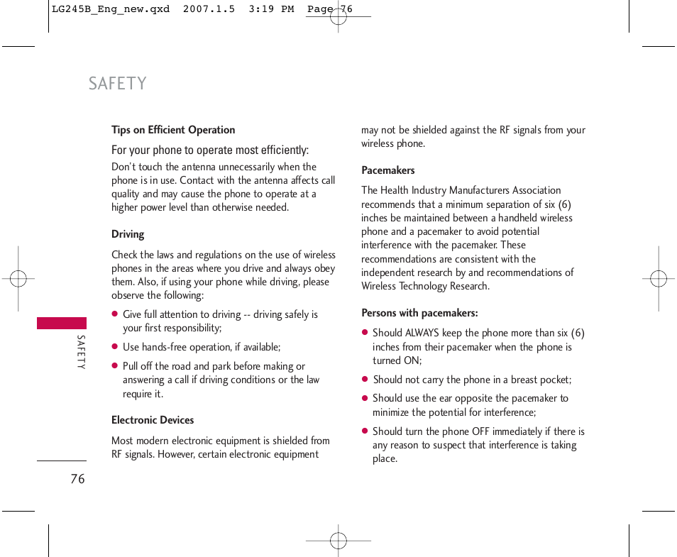 Safety | LG 245 User Manual | Page 77 / 102