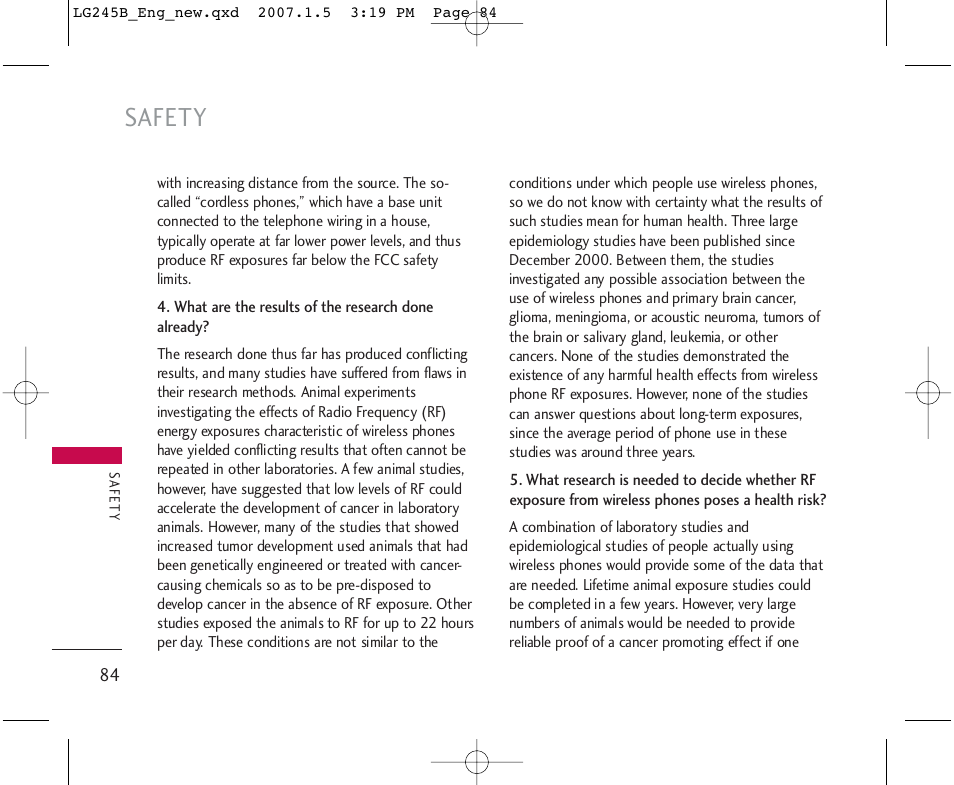 Safety | LG 245 User Manual | Page 85 / 102