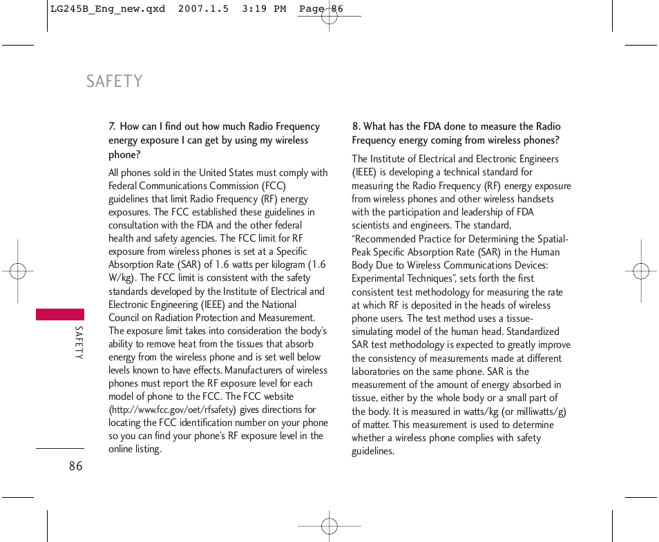 Safety | LG 245 User Manual | Page 87 / 102