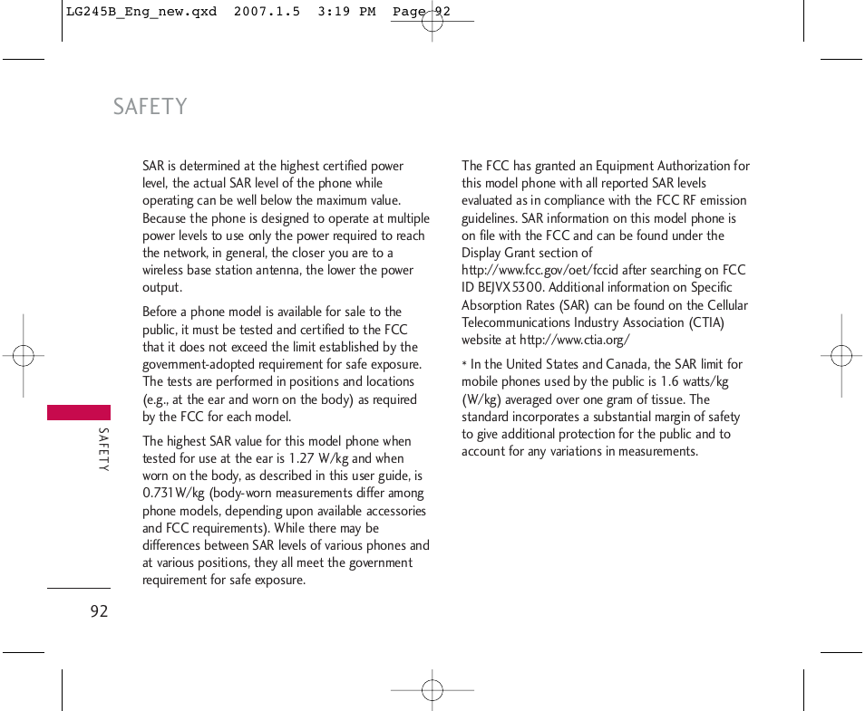 Safety | LG 245 User Manual | Page 93 / 102