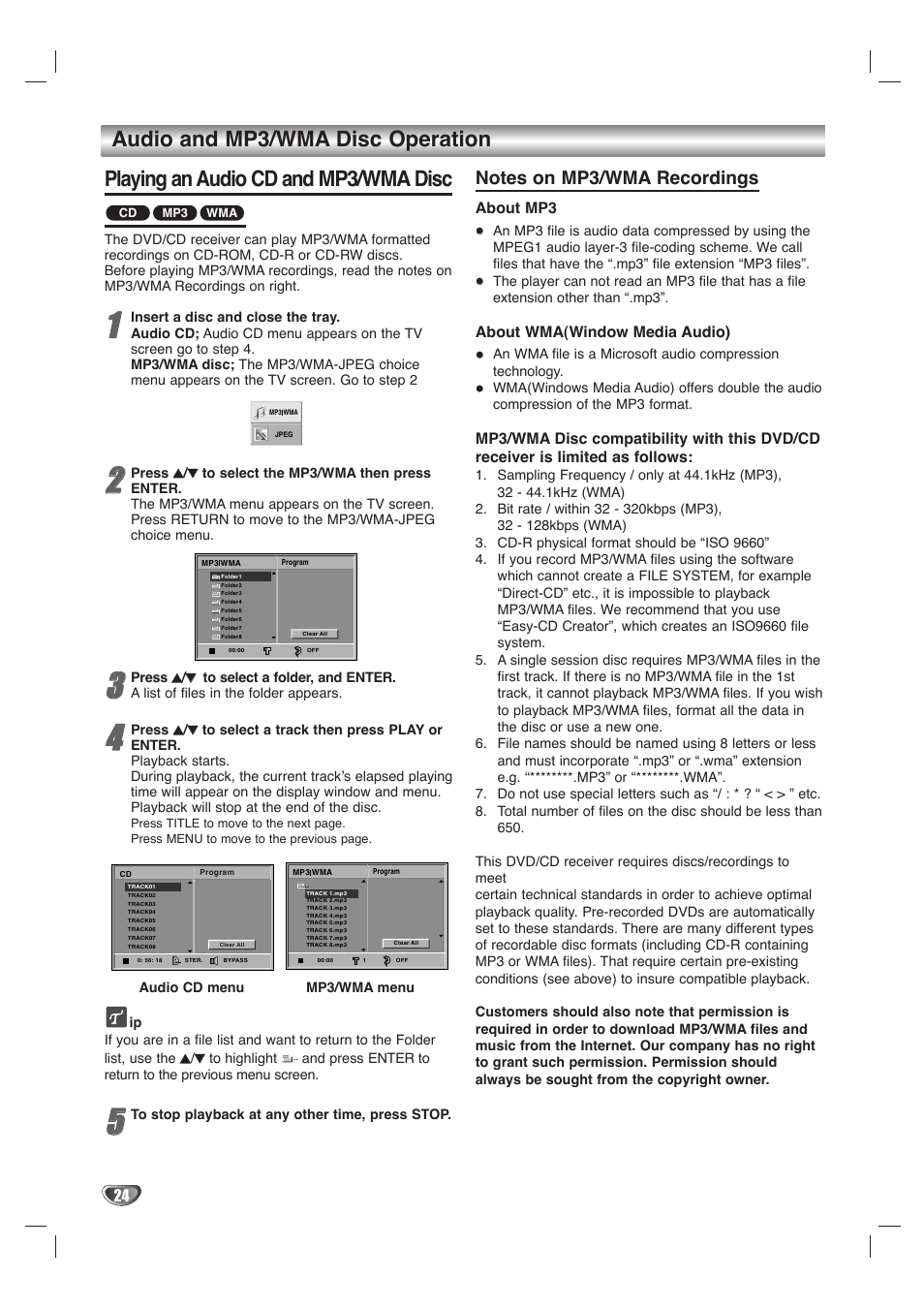 About mp3, About wma(window media audio) | LG LH-T1000 User Manual | Page 24 / 36