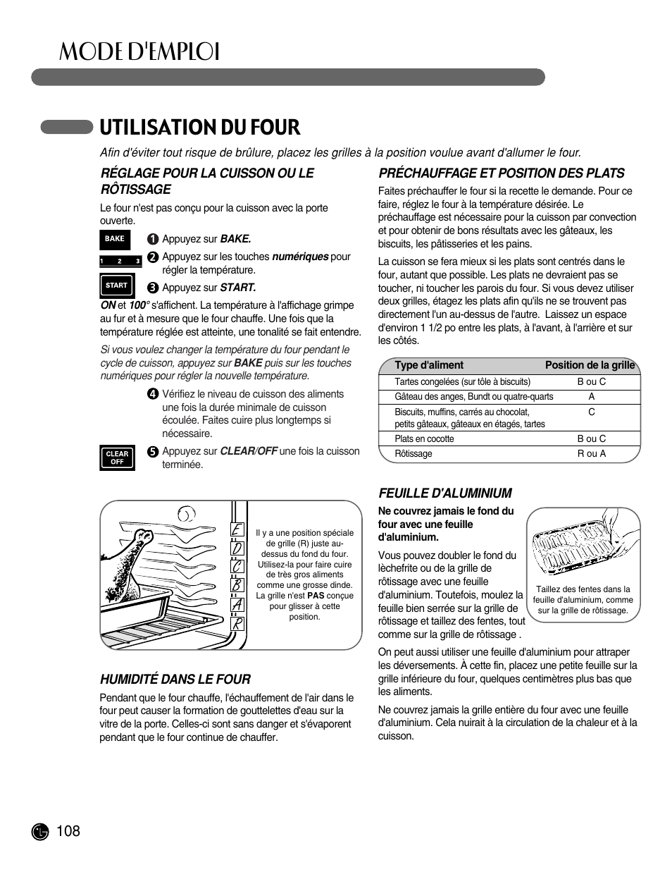 Mode d'emploi, Utilisation du four | LG LRG30855ST User Manual | Page 108 / 142