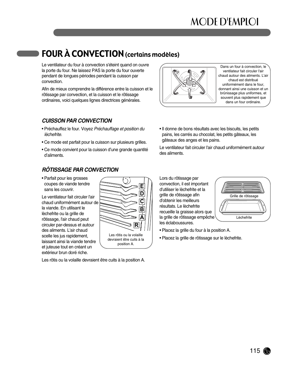 Mode d'emploi, Four à convection, Certains modèles) | LG LRG30855ST User Manual | Page 115 / 142