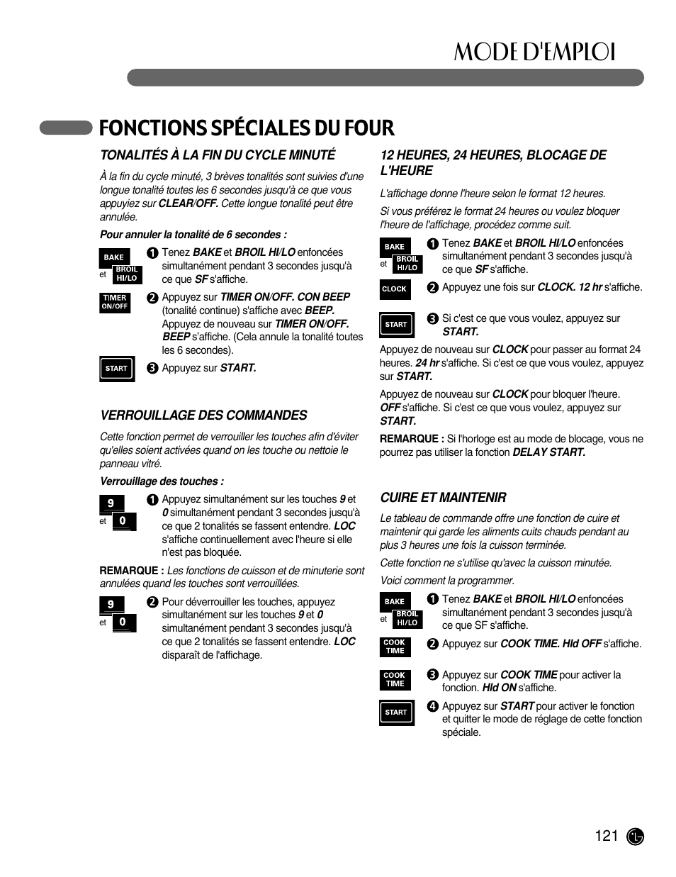 Mode d'emploi, Fonctions spéciales du four | LG LRG30855ST User Manual | Page 121 / 142