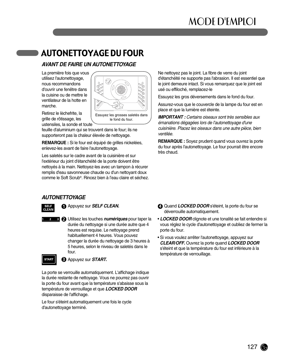 Mode d'emploi, Autonettoyage du four | LG LRG30855ST User Manual | Page 127 / 142