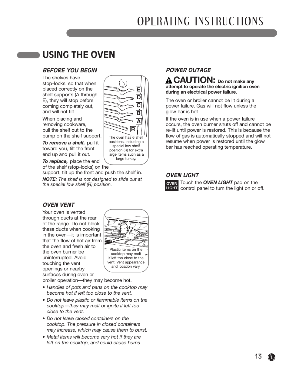 Using the oven, Caution | LG LRG30855ST User Manual | Page 13 / 142