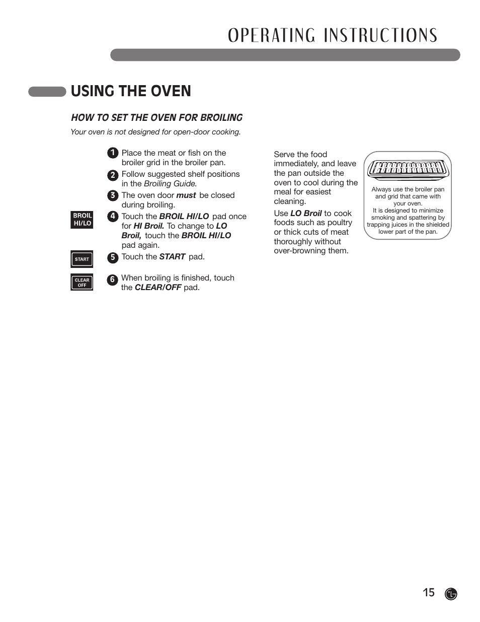 Using the oven | LG LRG30855ST User Manual | Page 15 / 142