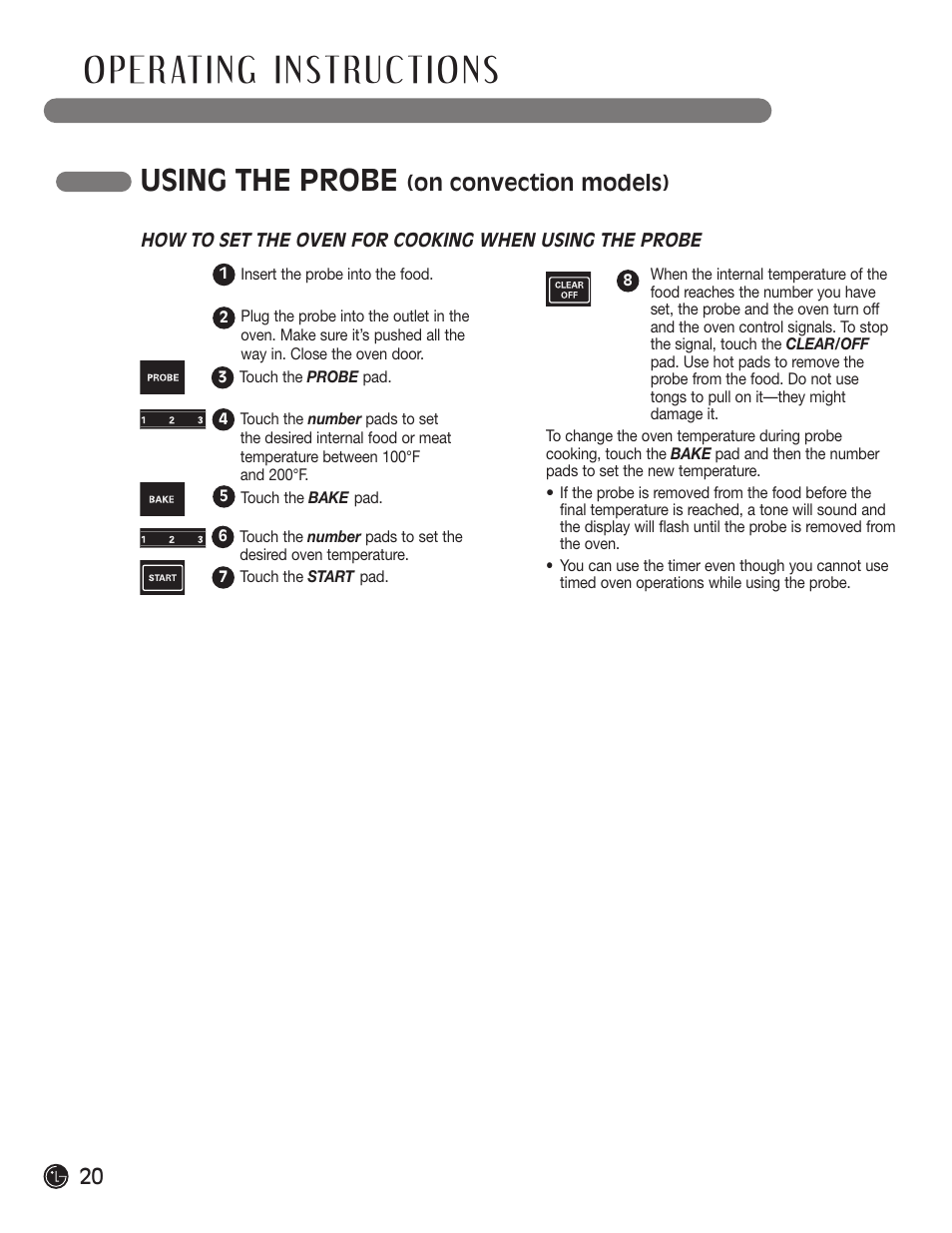 Using the probe | LG LRG30855ST User Manual | Page 20 / 142