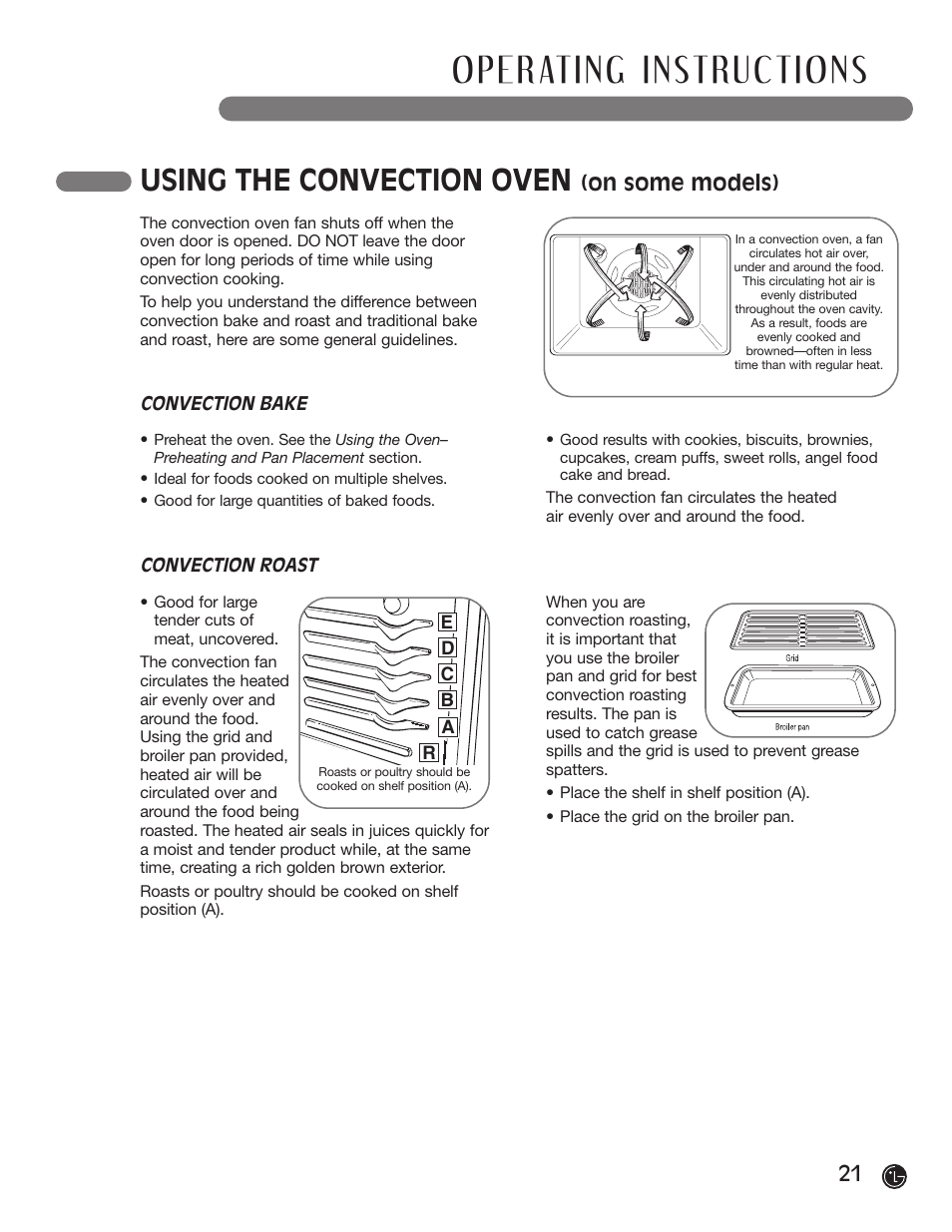 Using the convection oven, On some models) | LG LRG30855ST User Manual | Page 21 / 142