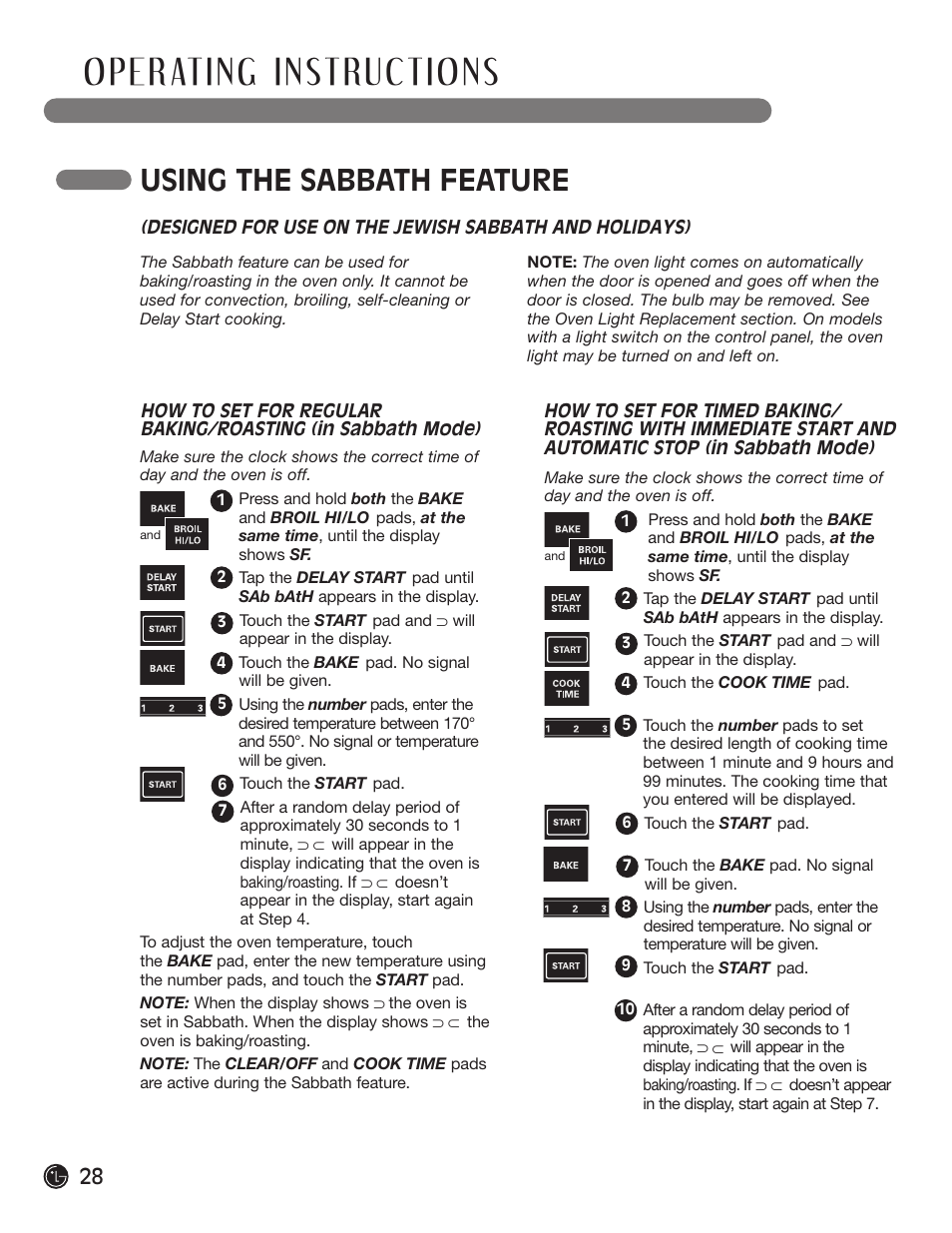 Using the sabbath feature | LG LRG30855ST User Manual | Page 28 / 142