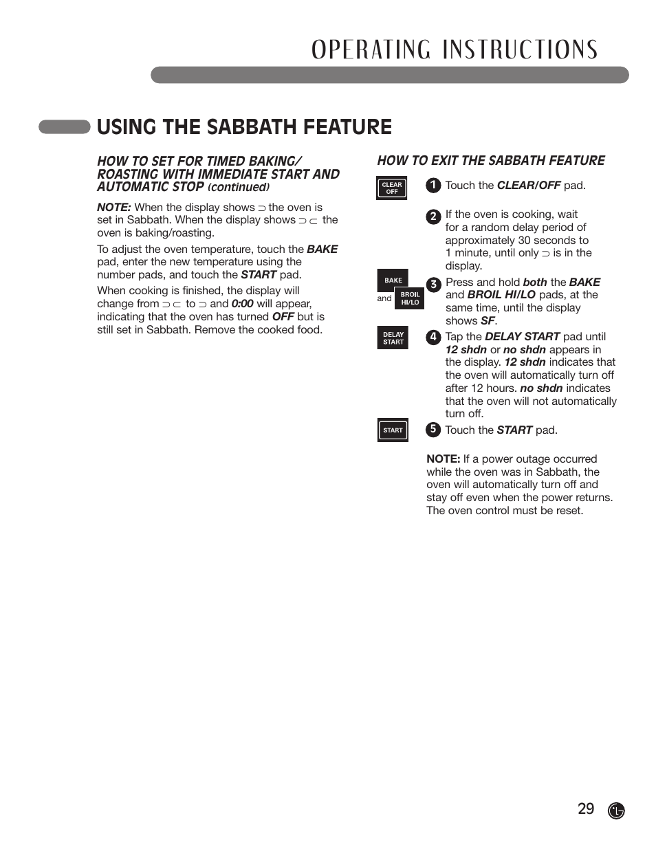 Using the sabbath feature | LG LRG30855ST User Manual | Page 29 / 142