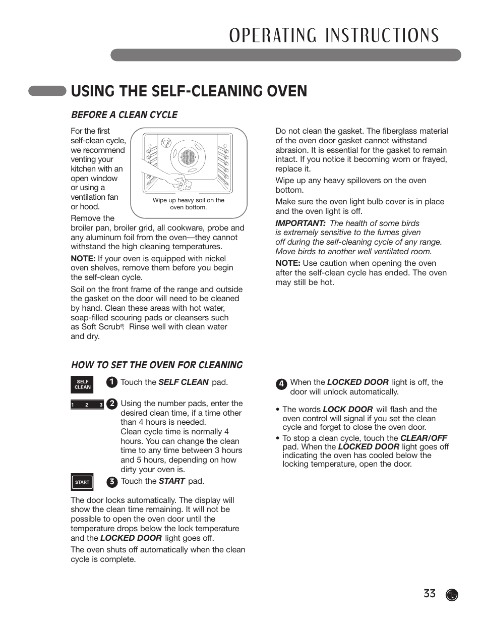 Using the self-cleaning oven | LG LRG30855ST User Manual | Page 33 / 142