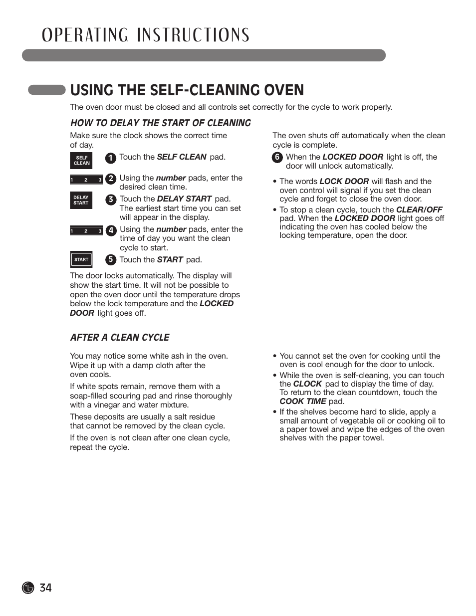 Using the self-cleaning oven | LG LRG30855ST User Manual | Page 34 / 142