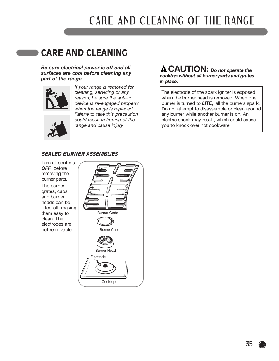 Care and cleaning, Caution | LG LRG30855ST User Manual | Page 35 / 142