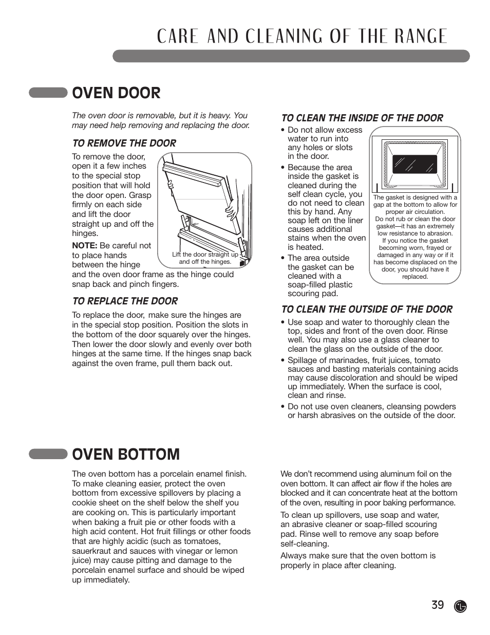 Oven door, Oven bottom | LG LRG30855ST User Manual | Page 39 / 142