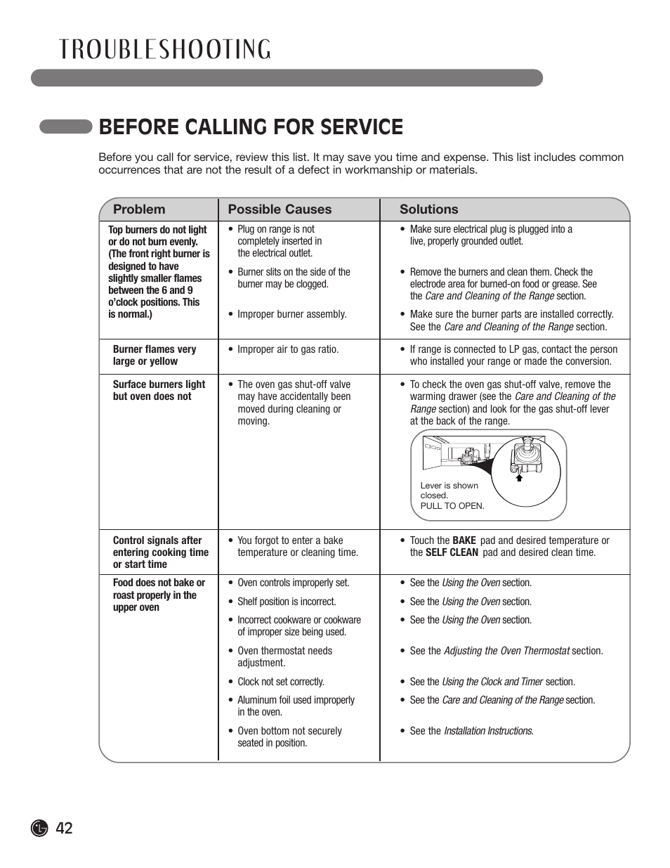 Before calling for service | LG LRG30855ST User Manual | Page 42 / 142