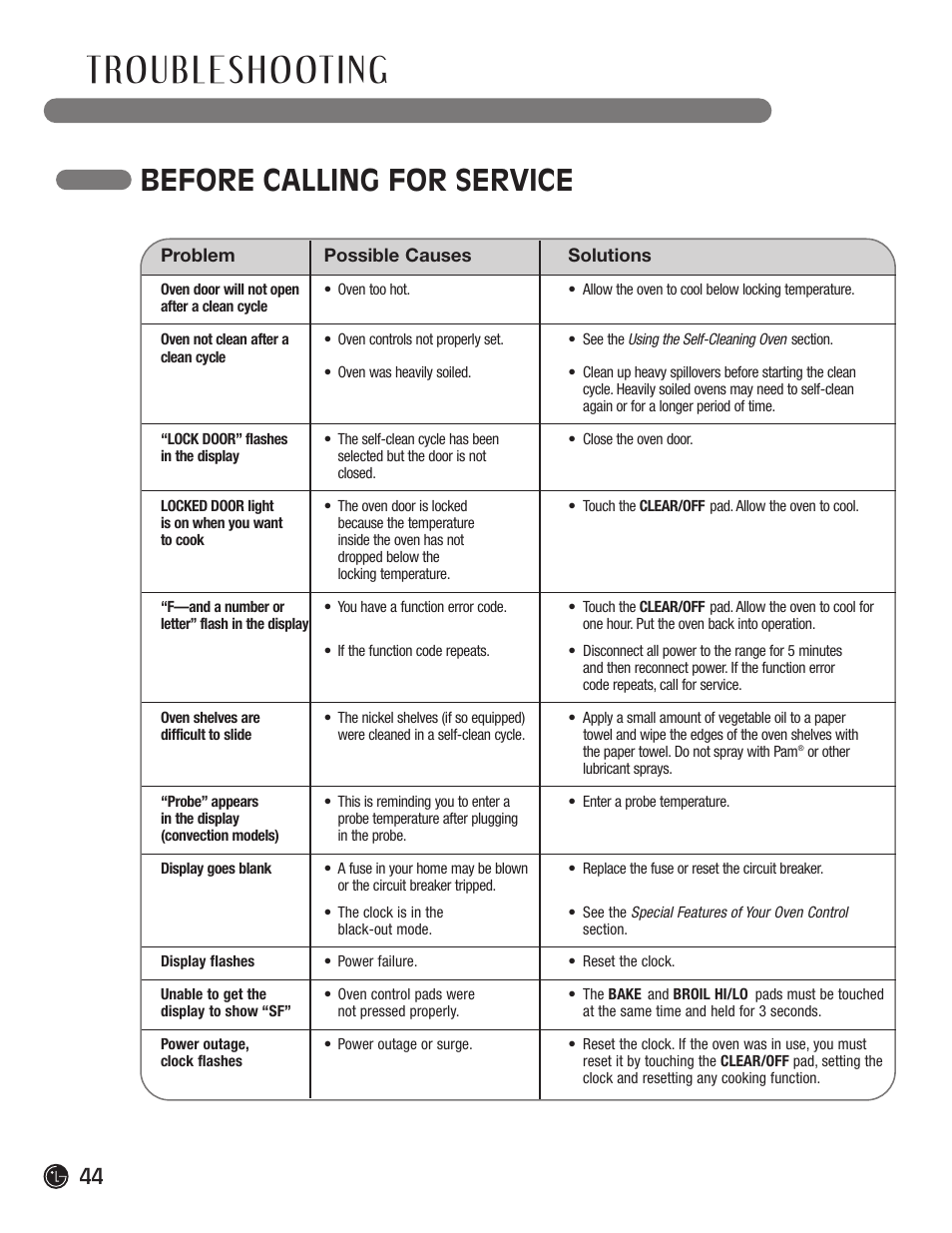 Before calling for service | LG LRG30855ST User Manual | Page 44 / 142