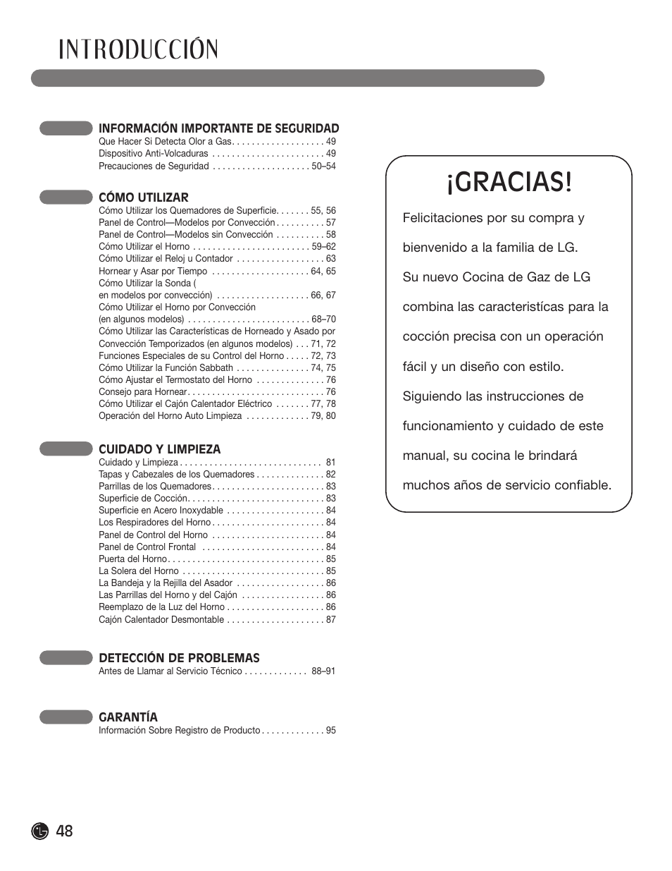 I n t roducción, Gracias | LG LRG30855ST User Manual | Page 48 / 142