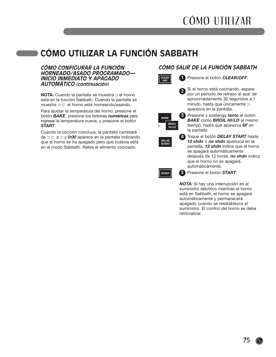 Cómo utilizar, Cómo utilizar la función sabbath | LG LRG30855ST User Manual | Page 75 / 142