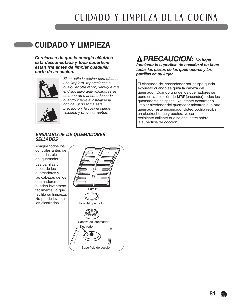 Cuidado y limpieza, Precaucion | LG LRG30855ST User Manual | Page 81 / 142