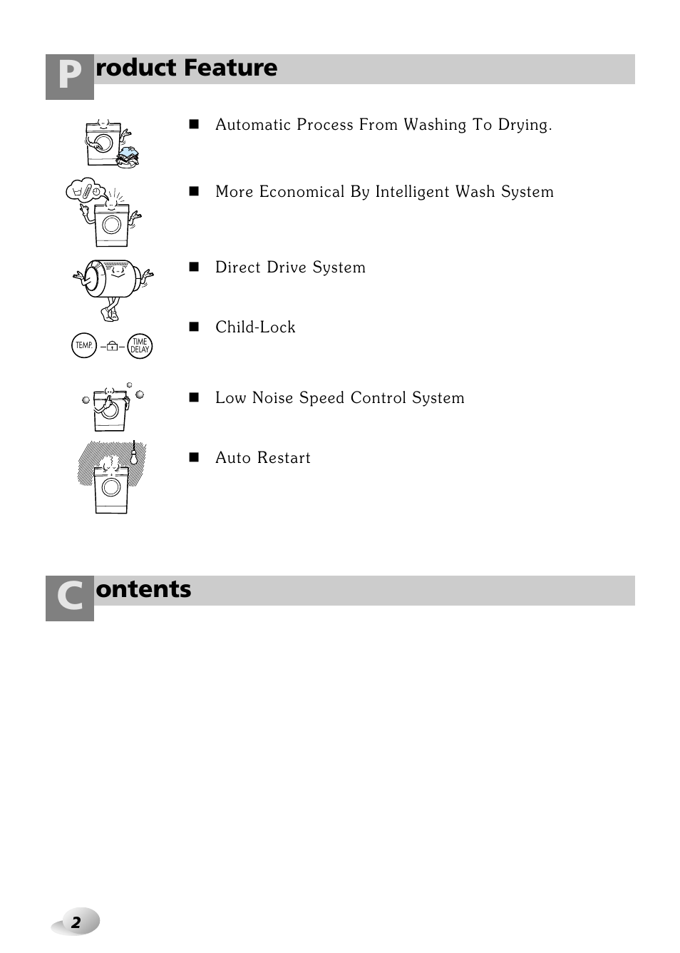 Roduct feature, Ontents | LG WD-3243RHD User Manual | Page 2 / 27