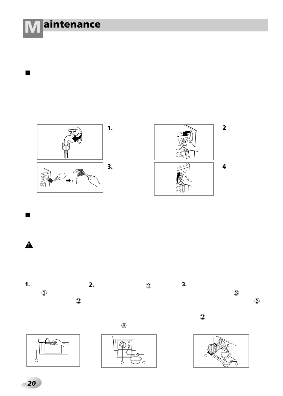 Aintenance, The water inlet filter, The drain pump filter | LG WD-3243RHD User Manual | Page 20 / 27