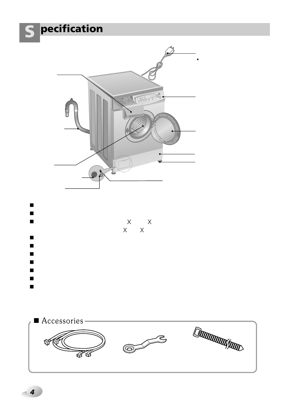 Pecification, Accessories | LG WD-3243RHD User Manual | Page 4 / 27