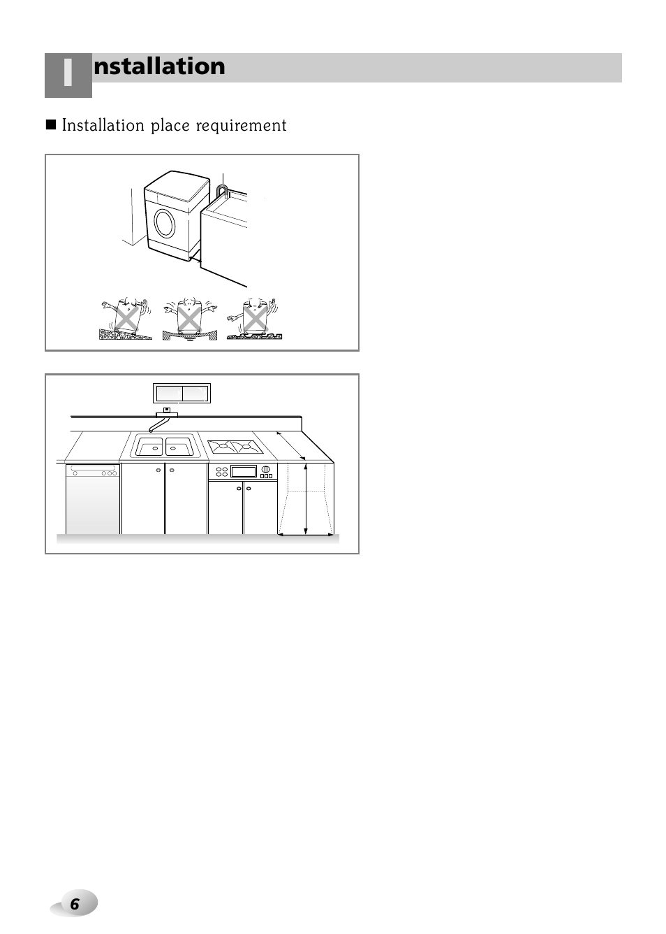 Nstallation, Installation place requirement | LG WD-3243RHD User Manual | Page 6 / 27