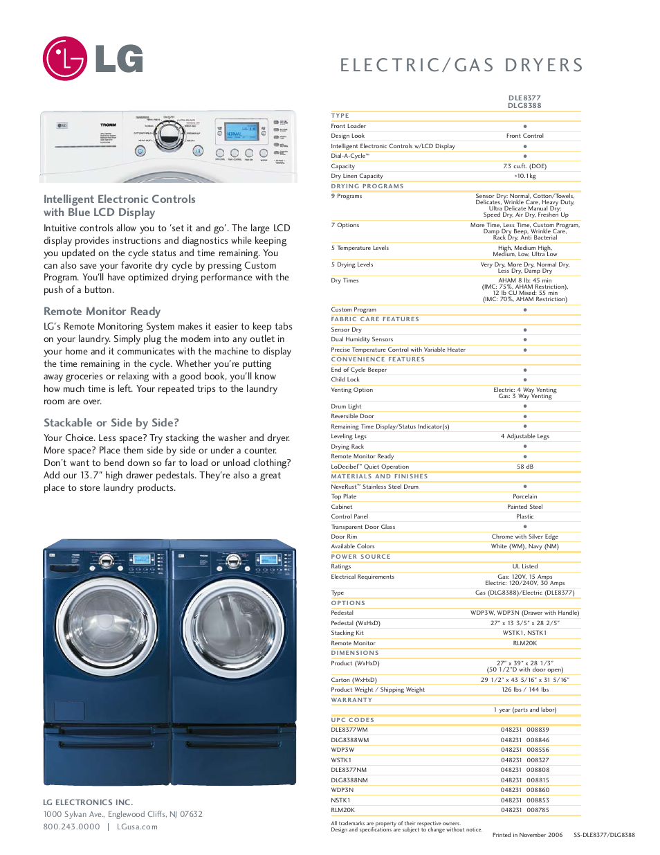 Remote monitor ready, Stackable or side by side | LG D8388 User Manual | Page 2 / 2