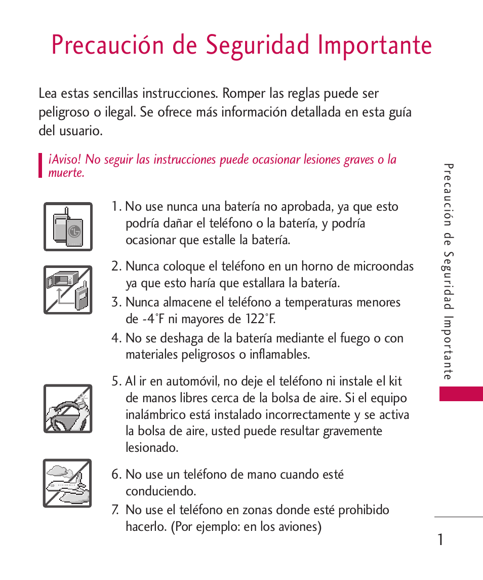 Precaución de seguridad impo, Precaución de seguridad importante | LG Bliss -UX700W User Manual | Page 144 / 297