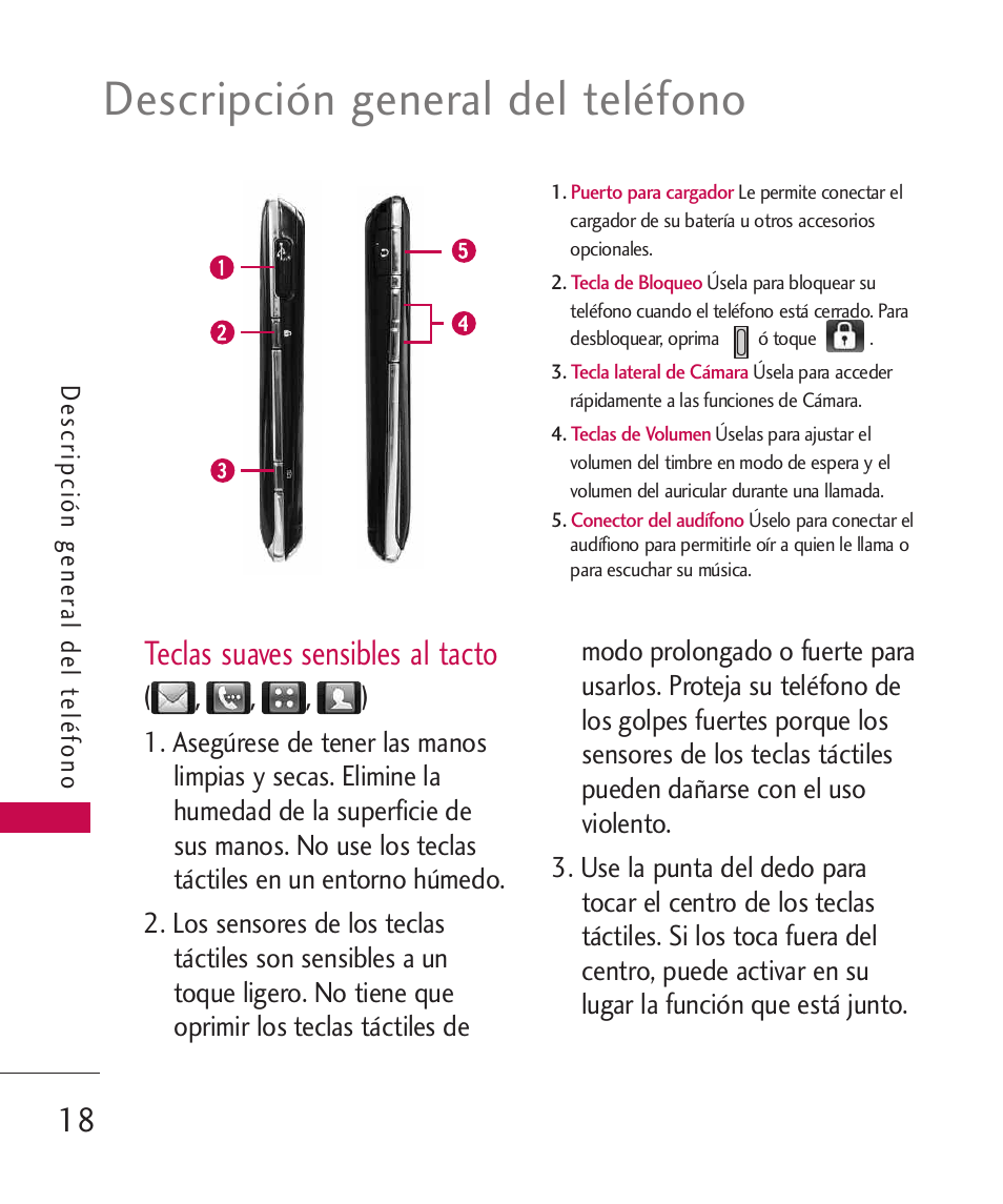 Descripción general del teléfono, Teclas suaves sensibles al tacto | LG Bliss -UX700W User Manual | Page 161 / 297