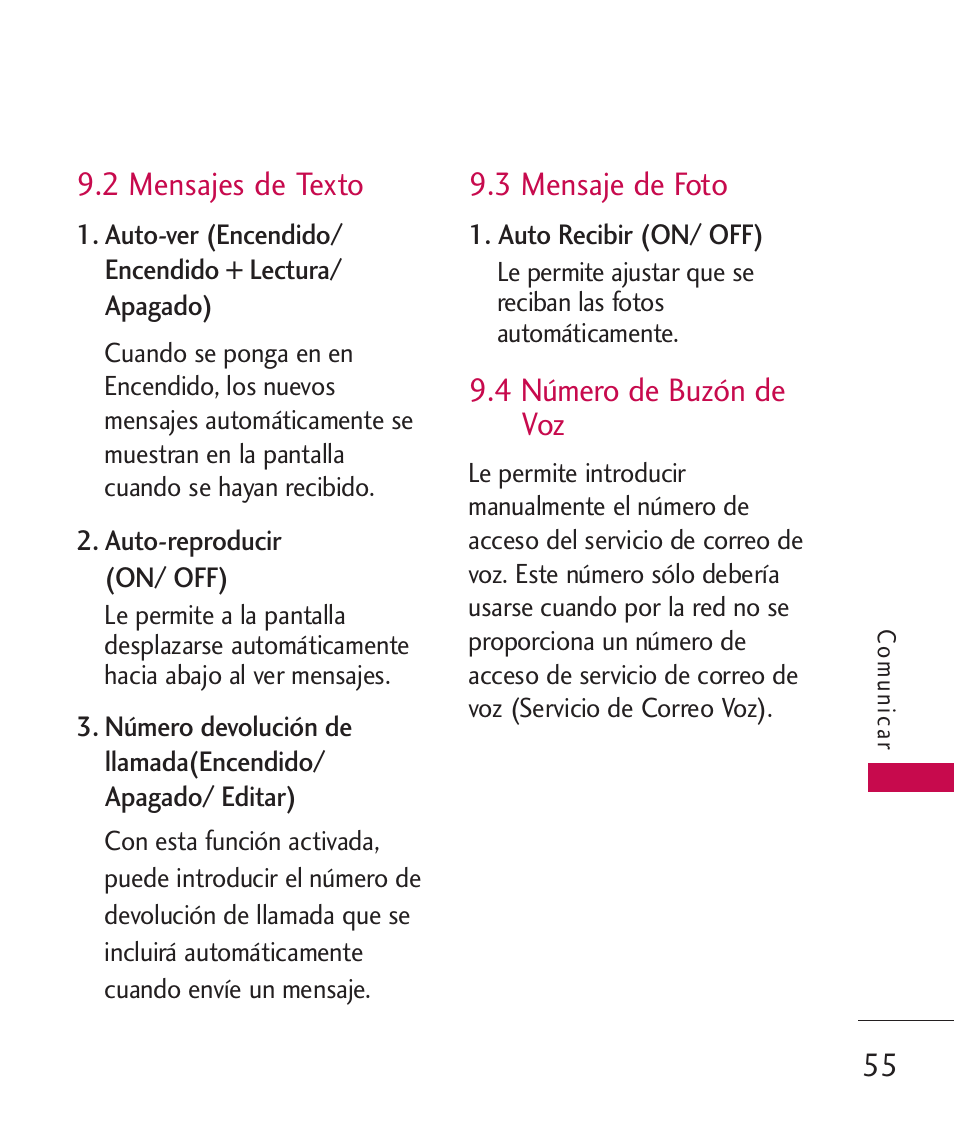 2 mensajes de texto, 3 mensaje de foto, 4 número de buzón de voz | LG Bliss -UX700W User Manual | Page 198 / 297