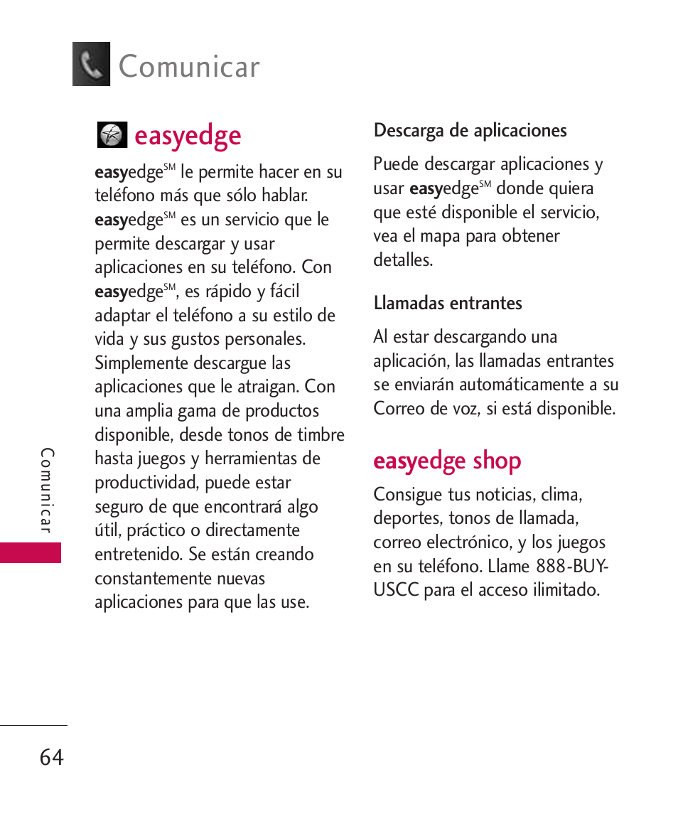 Easyedge, Comunicar, Easy edge shop | LG Bliss -UX700W User Manual | Page 207 / 297