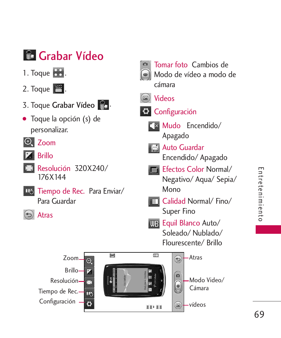 Grabar vídeo | LG Bliss -UX700W User Manual | Page 212 / 297