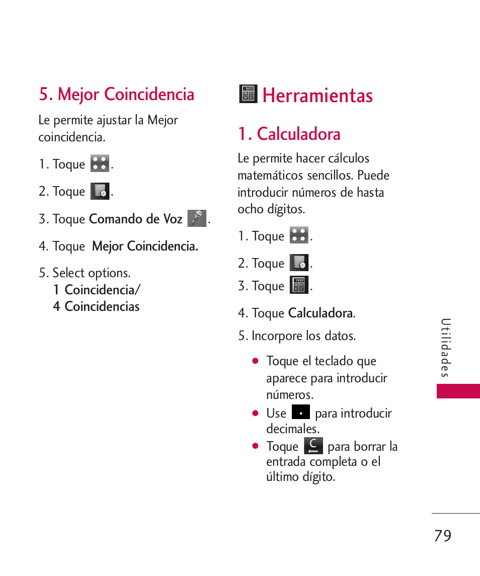 Mejor coincidencia, Herramientas, Calculadora | LG Bliss -UX700W User Manual | Page 222 / 297