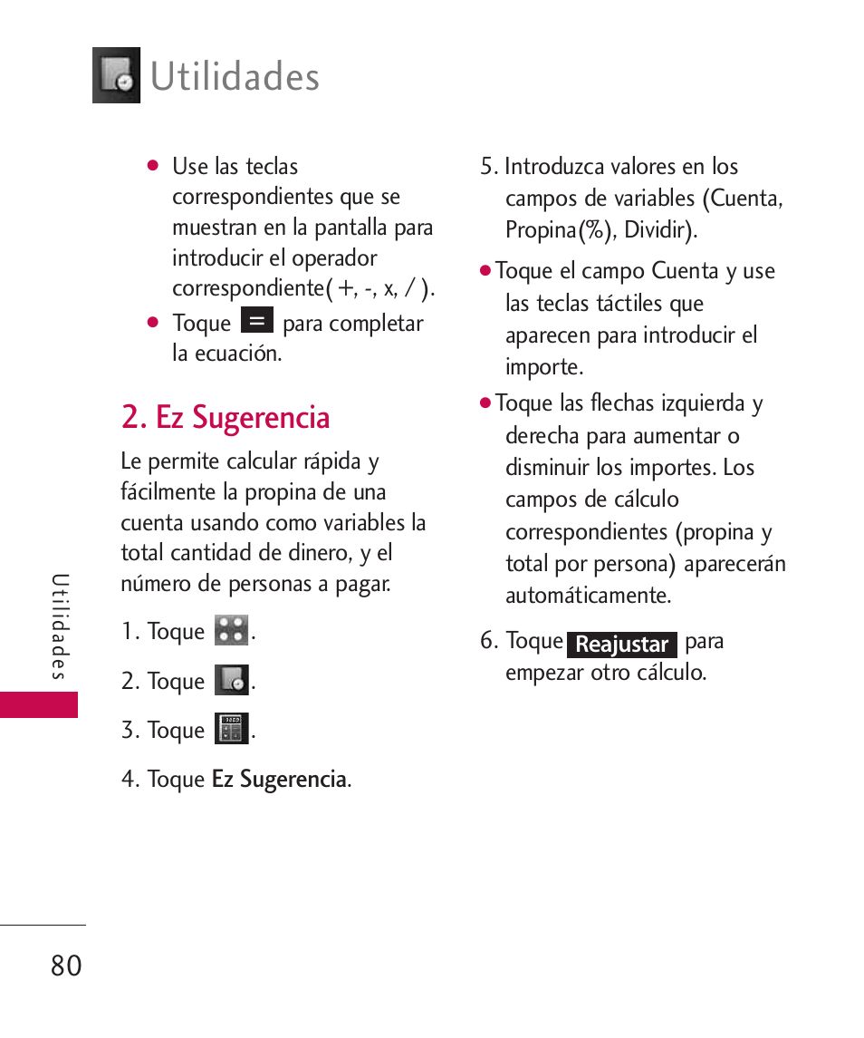 Ez sugerencia, Utilidades | LG Bliss -UX700W User Manual | Page 223 / 297